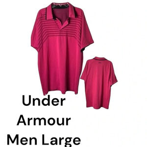 Under Armour Heat gear  polo,golf shirt,men Large,Short sleeve , logo,stripes.
